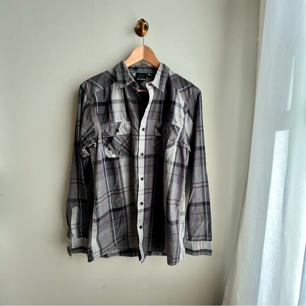 Burnside Gray Plaid Long Sleeve Button-Down Western Style Shirt Men’s M